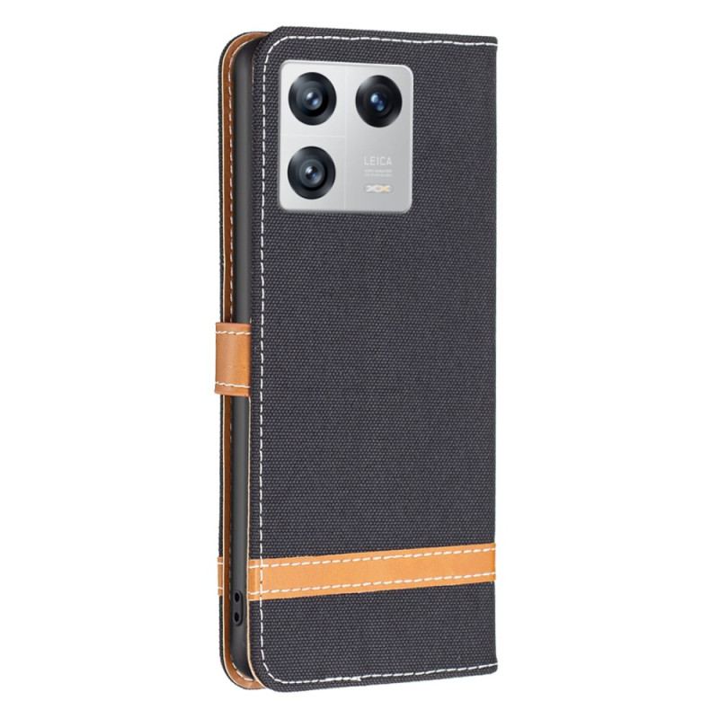 Capa Flip Para Xiaomi 13 De Cordão Correia Efeito Tecido E Couro