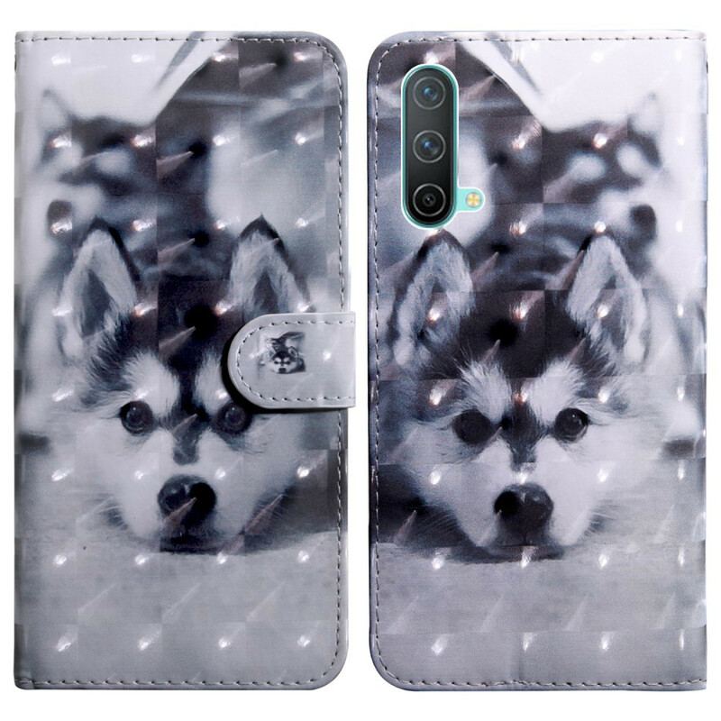 Capa De Couro Para OnePlus Nord CE 5G Cachorro Preto E Branco