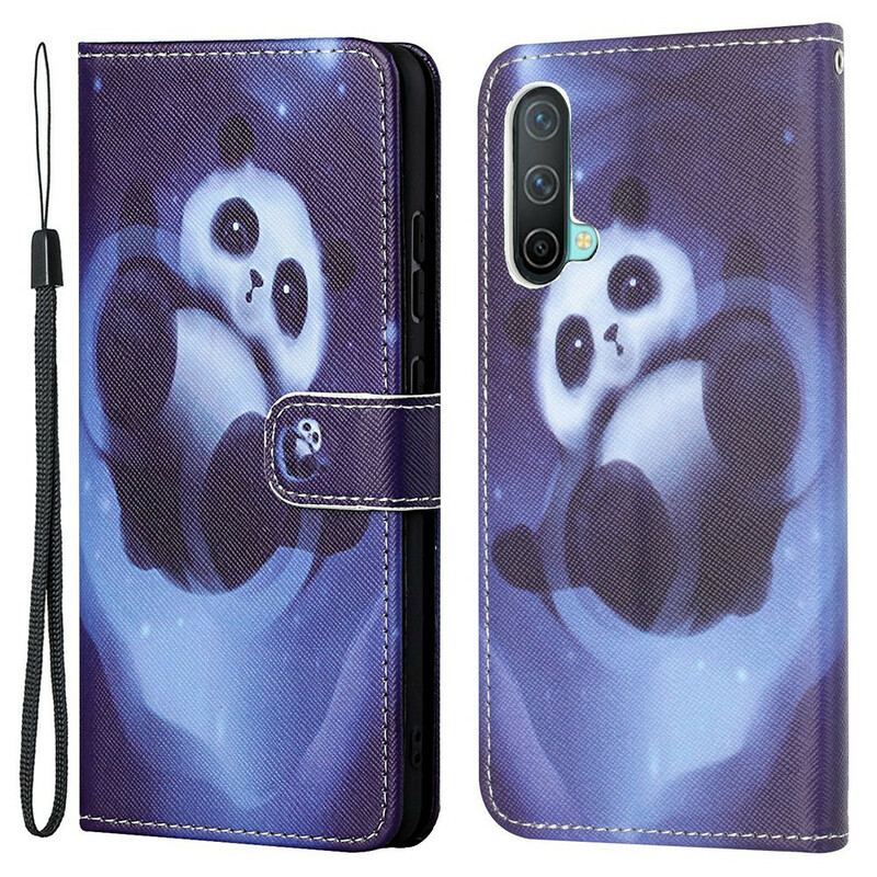 Capa De Couro Para OnePlus Nord CE 5G De Cordão Espaço Panda Com Lanyard