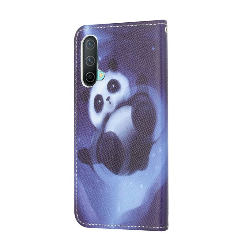 Capa De Couro Para OnePlus Nord CE 5G De Cordão Espaço Panda Com Lanyard