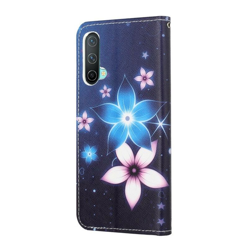 Capa De Couro Para OnePlus Nord CE 5G De Cordão Flores De Cinta Lunar