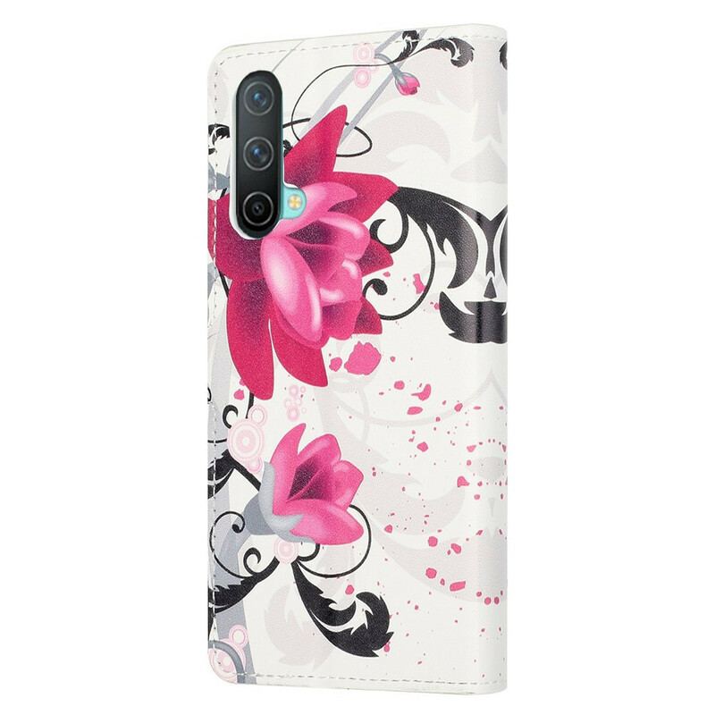 Capa De Couro Para OnePlus Nord CE 5G Flores Tropicais