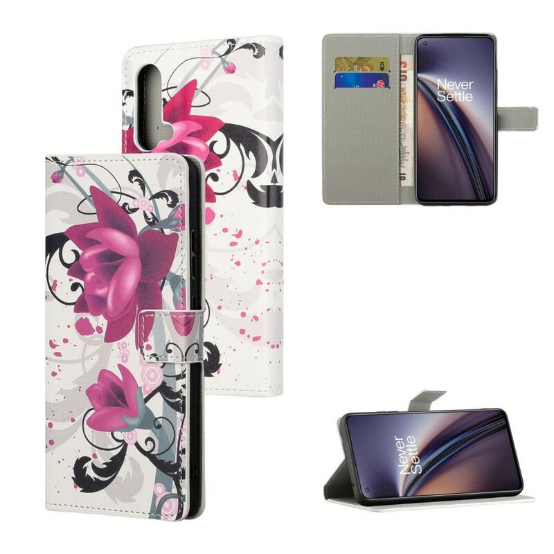 Capa De Couro Para OnePlus Nord CE 5G Flores Tropicais
