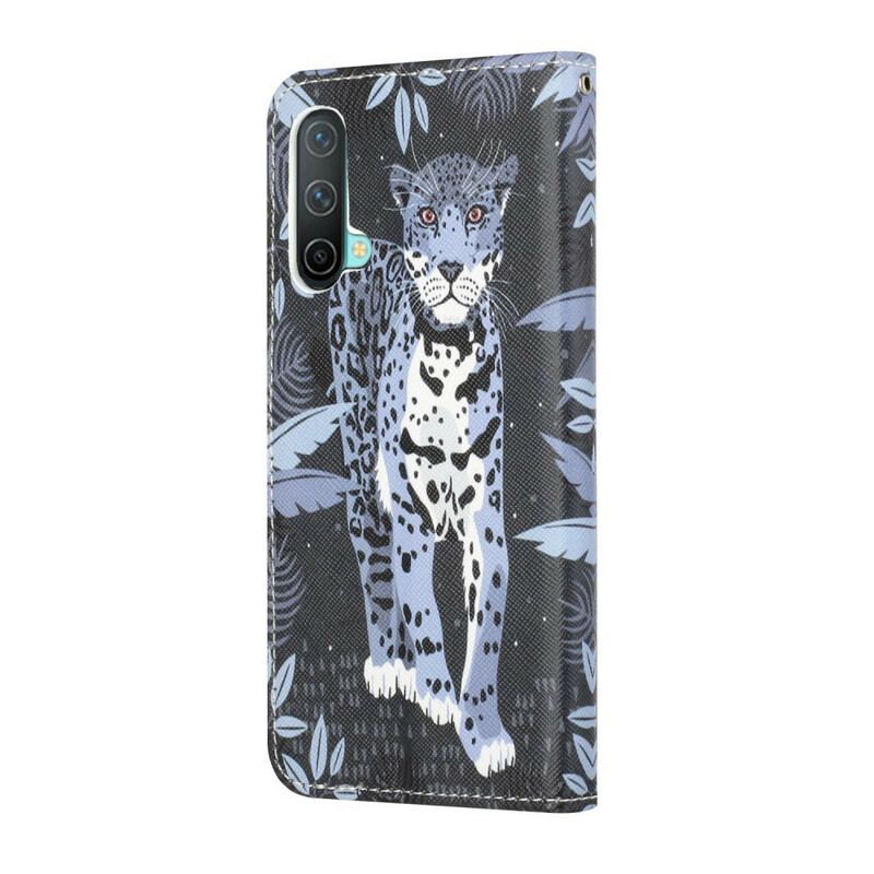 Capa Flip Para OnePlus Nord CE 5G De Cordão Leopardo Strappy