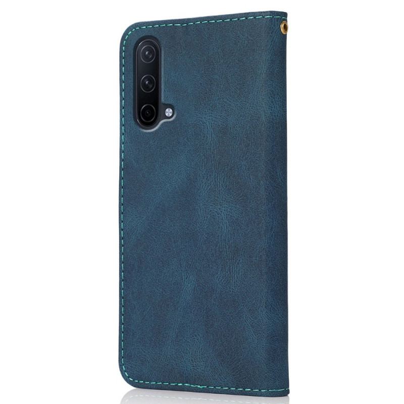 Capa Flip Para OnePlus Nord CE 5G Couro Falso Triângulo De Dois Tons