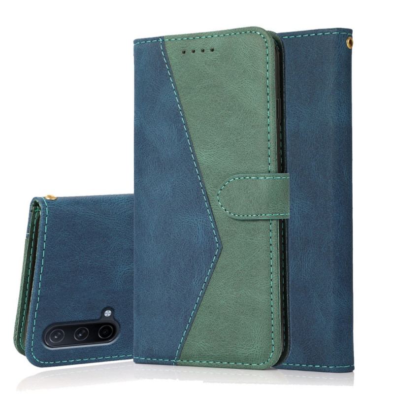 Capa Flip Para OnePlus Nord CE 5G Couro Falso Triângulo De Dois Tons