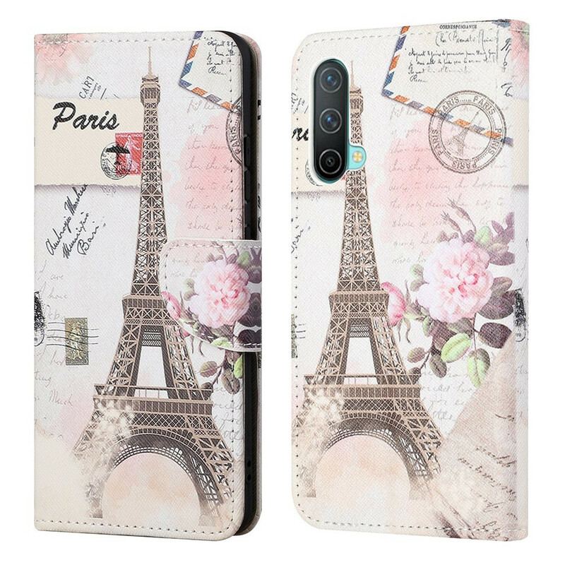 Capa Flip Para OnePlus Nord CE 5G Torre Eiffel Retrô