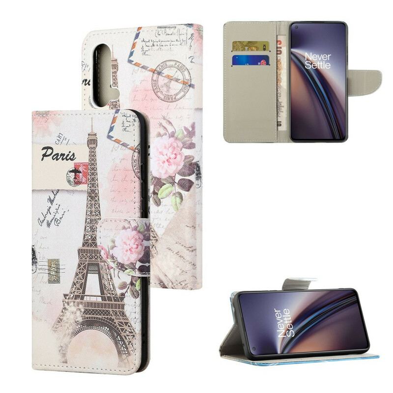 Capa Flip Para OnePlus Nord CE 5G Torre Eiffel Retrô