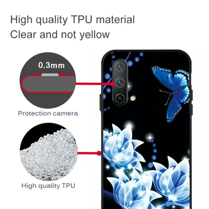 Capa Para OnePlus Nord CE 5G Borboleta E Flores Azuis