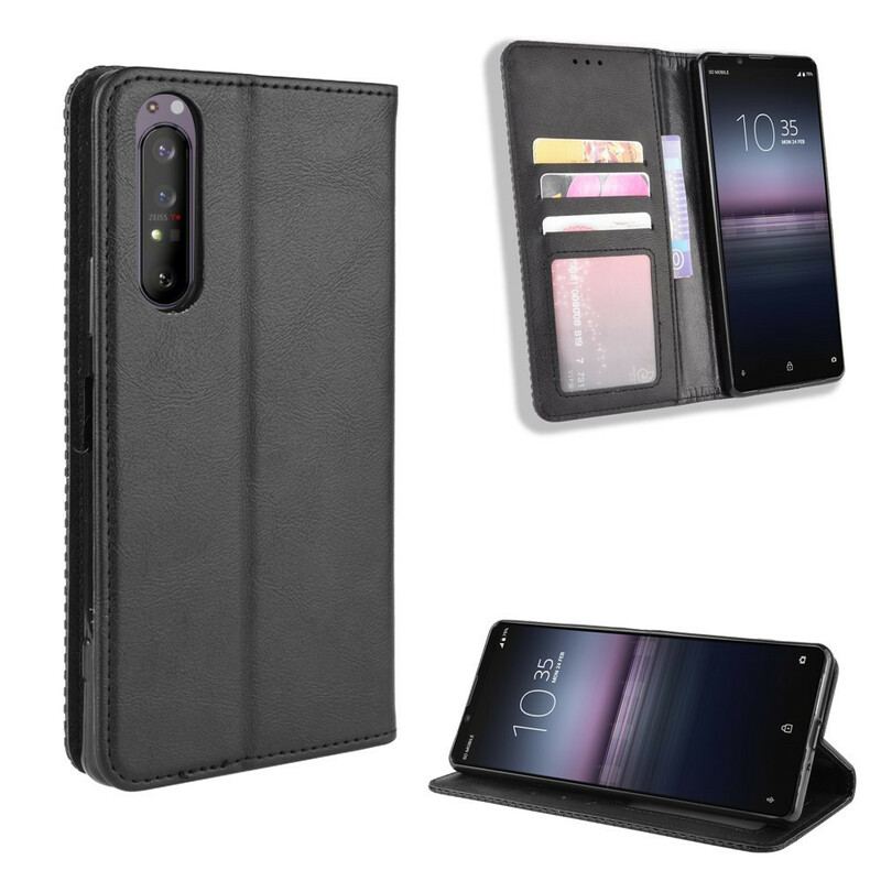Capa De Celular Para Sony Xperia 5 II Flip Efeito Couro Vintage Estilizado