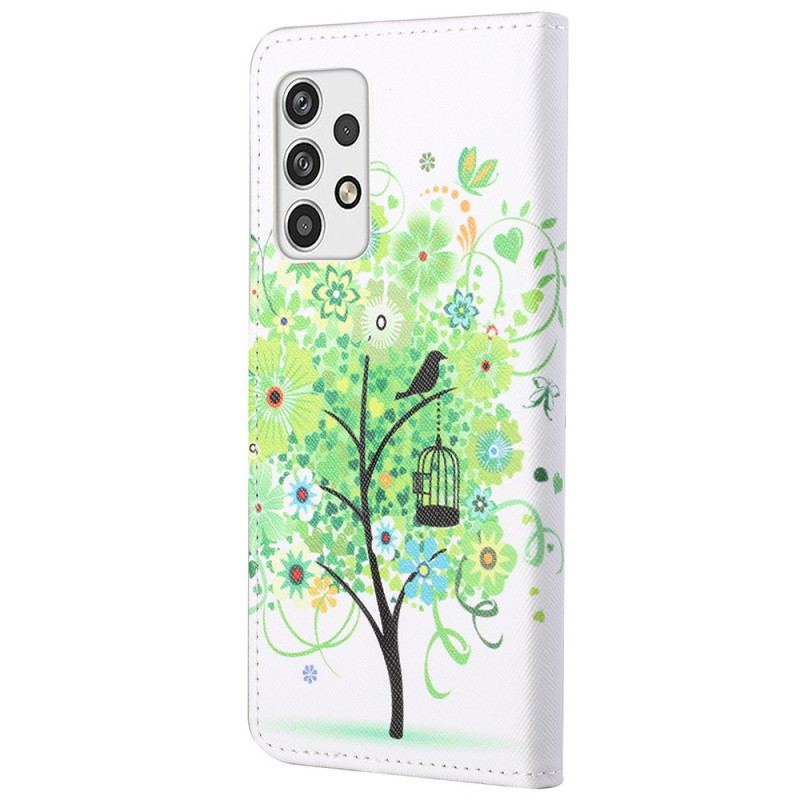 Capa De Couro Para Samsung Galaxy A23 5G Árvore De Folhagem Verde