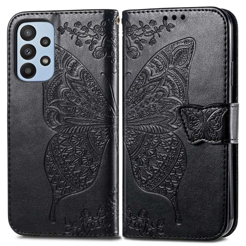 Capa Flip Para Samsung Galaxy A23 5G Borboleta Barroca