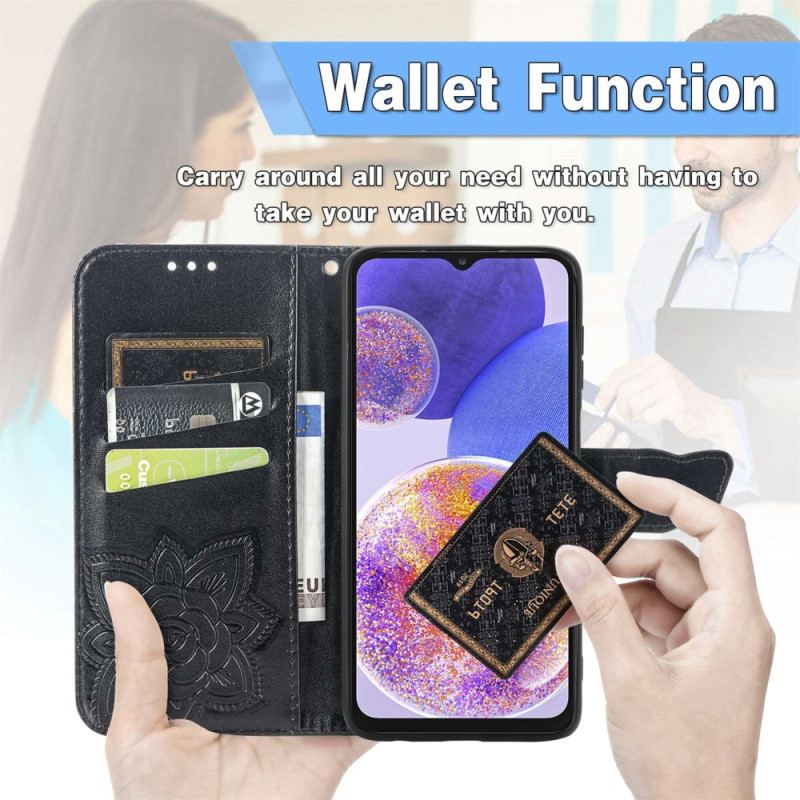Capa Flip Para Samsung Galaxy A23 5G Borboleta Barroca
