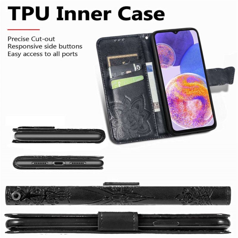 Capa Flip Para Samsung Galaxy A23 5G Borboleta Barroca