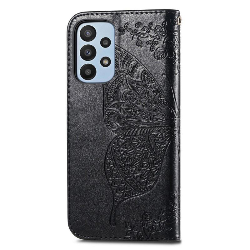 Capa Flip Para Samsung Galaxy A23 5G Borboleta Barroca