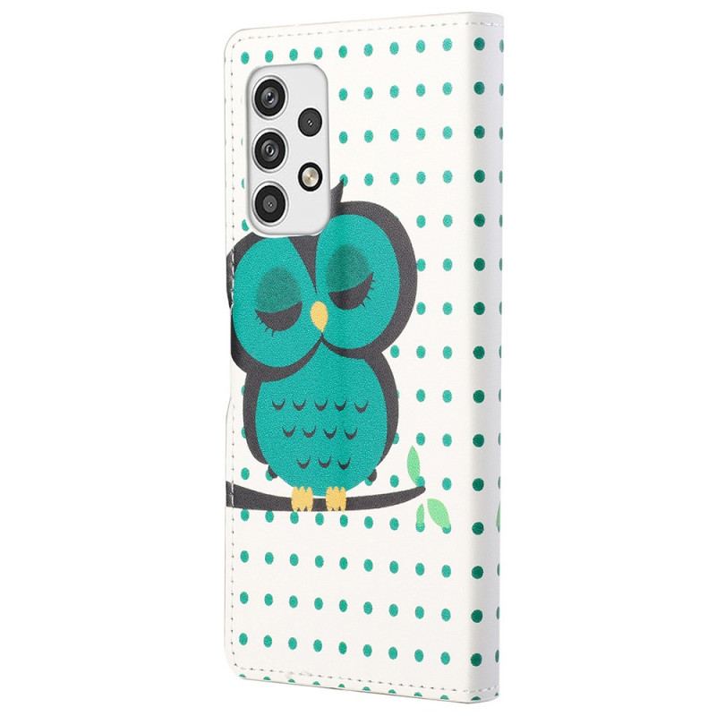 Capa Folio Para Samsung Galaxy A23 5G Coruja Adormecida