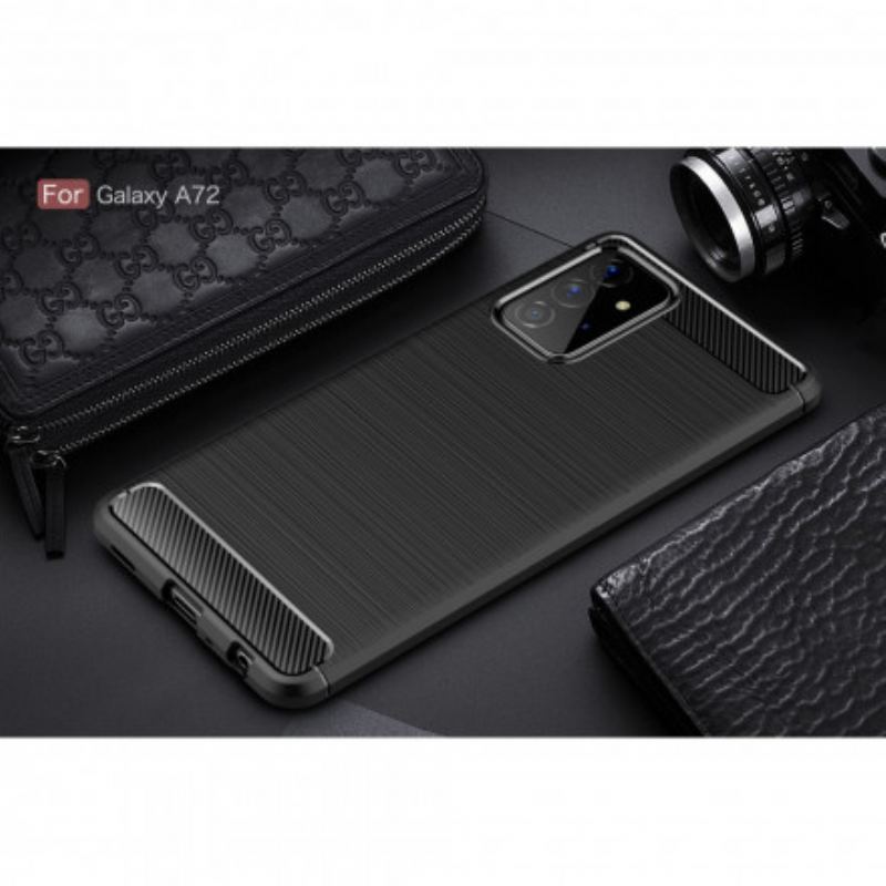 Capa De Celular Para Samsung Galaxy A72 4G / A72 5G Fibra De Carbono Escovada
