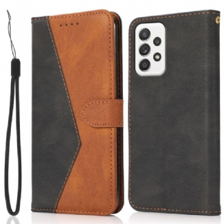 Capa De Couro Para Samsung Galaxy A72 4G / A72 5G Couro Falso Triângulo De Dois Tons