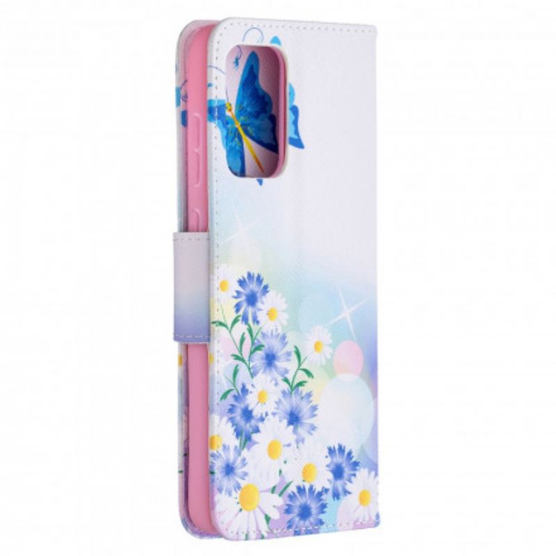 Capa Flip Para Samsung Galaxy A72 4G / A72 5G Borboletas E Flores Pintadas