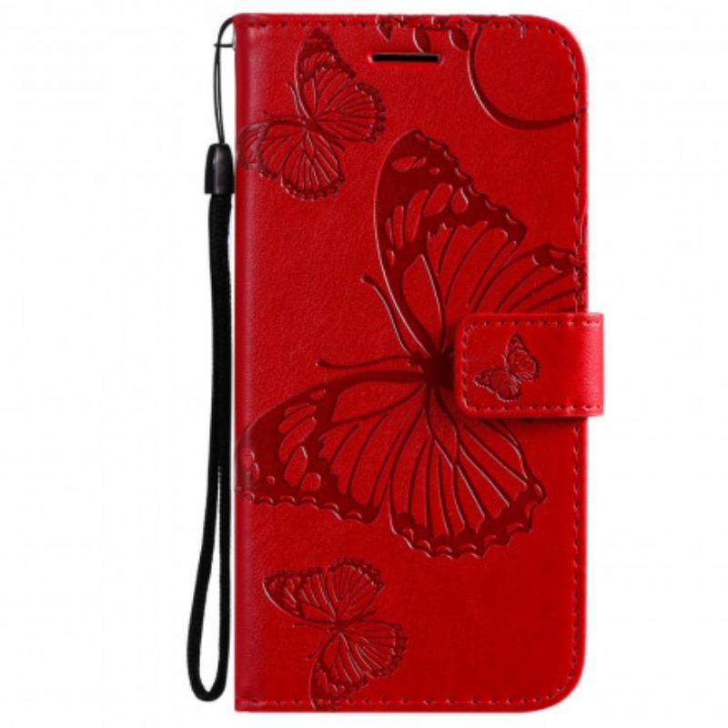 Capa Flip Para Samsung Galaxy A72 4G / A72 5G De Cordão Borboletas Gigantes