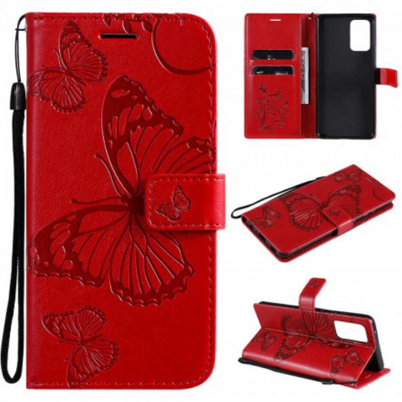 Capa Flip Para Samsung Galaxy A72 4G / A72 5G De Cordão Borboletas Gigantes