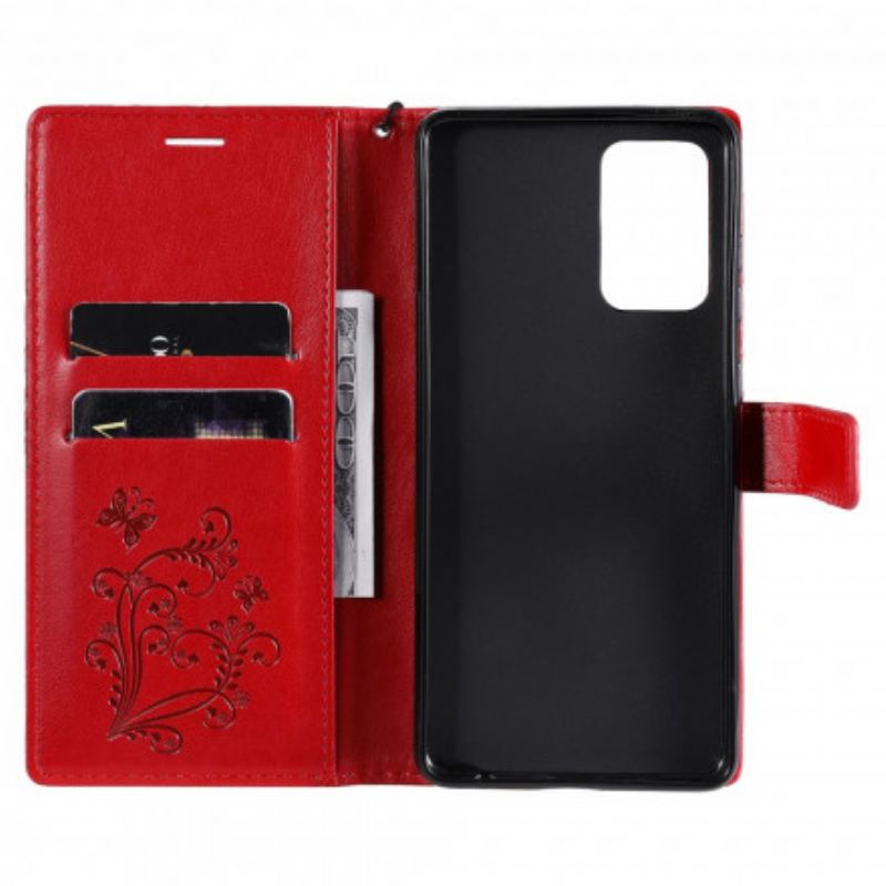 Capa Flip Para Samsung Galaxy A72 4G / A72 5G De Cordão Borboletas Gigantes