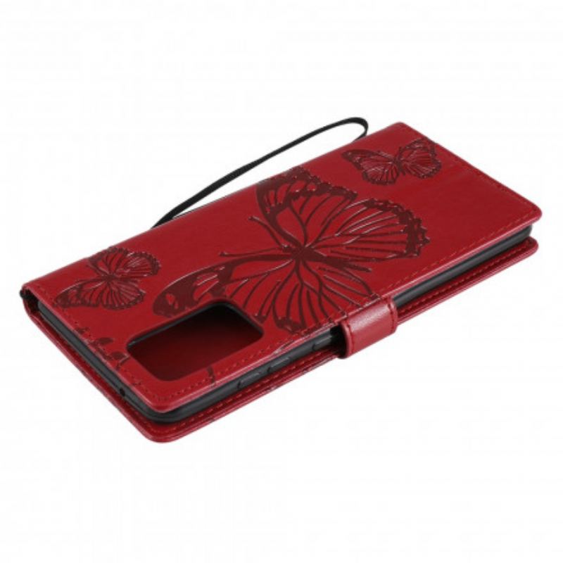 Capa Flip Para Samsung Galaxy A72 4G / A72 5G De Cordão Borboletas Gigantes