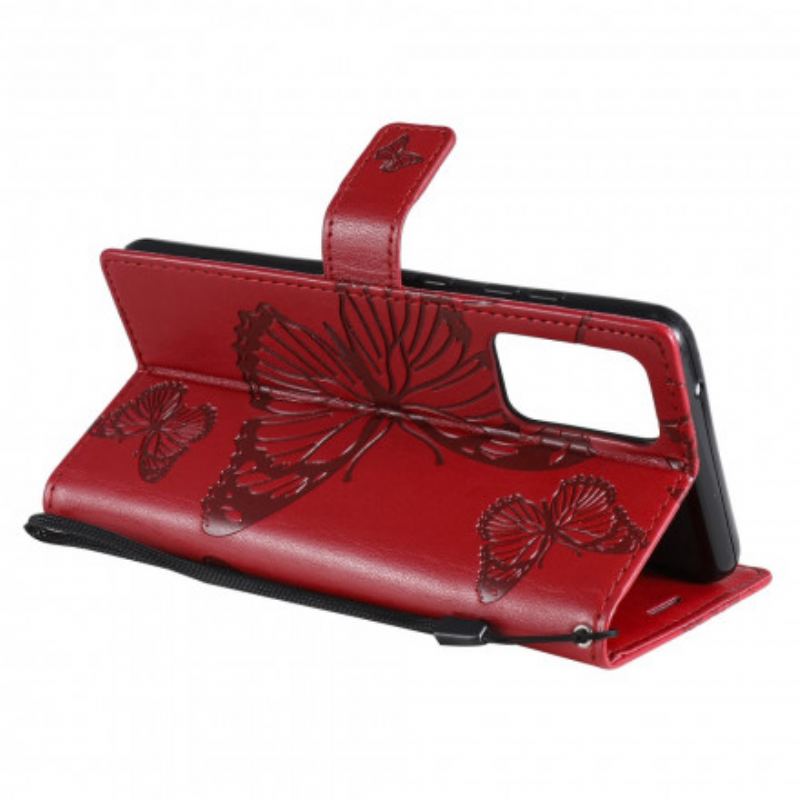 Capa Flip Para Samsung Galaxy A72 4G / A72 5G De Cordão Borboletas Gigantes