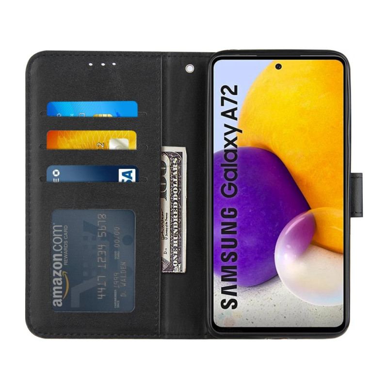 Capa Flip Para Samsung Galaxy A72 4G / A72 5G De Cordão Strappy Geo Leather Effect