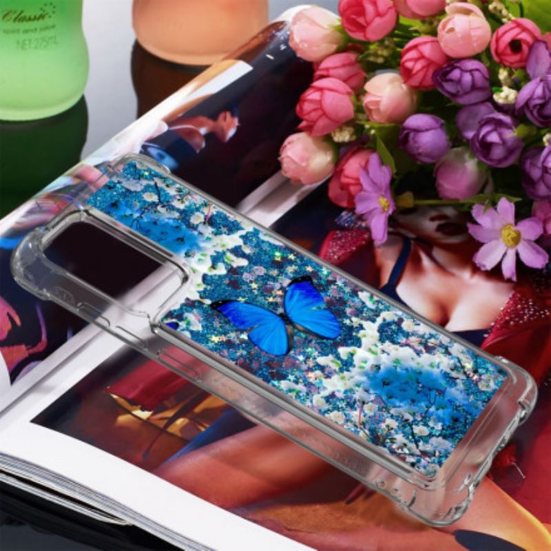 Capa Para Samsung Galaxy A72 4G / A72 5G Borboletas Azuis Brilhantes