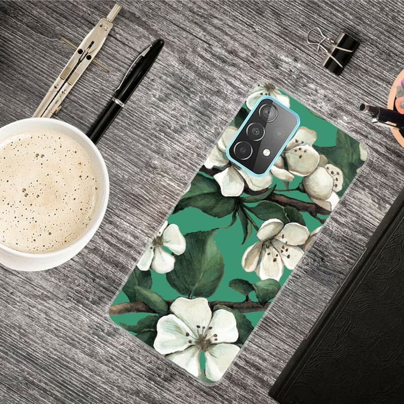 Capa Para Samsung Galaxy A72 4G / A72 5G Flores Brancas Pintadas