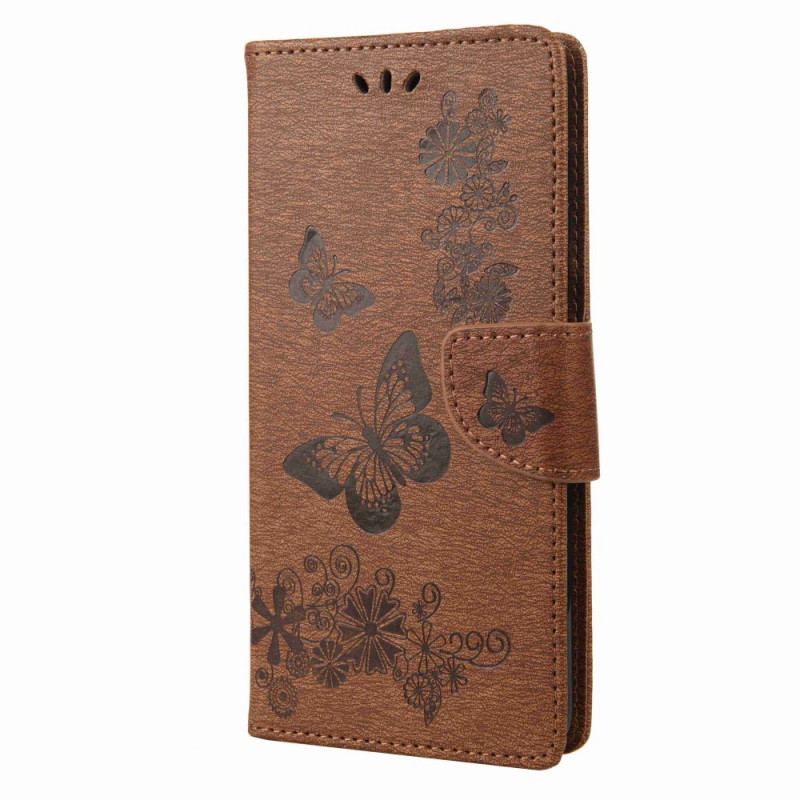 Capa De Couro Para Samsung Galaxy M53 5G De Cordão Design De Borboletas Com Tiras
