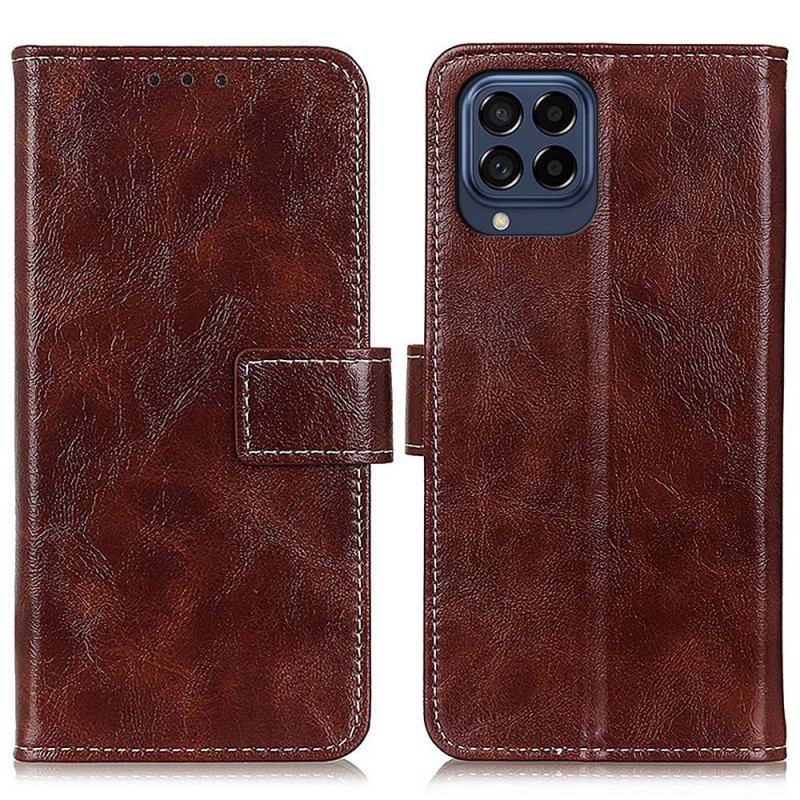 Capa Folio Para Samsung Galaxy M53 5G Couro Sintético Brilhante E Costura