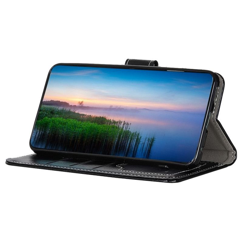 Capa Folio Para Samsung Galaxy M53 5G Couro Sintético Brilhante E Costura