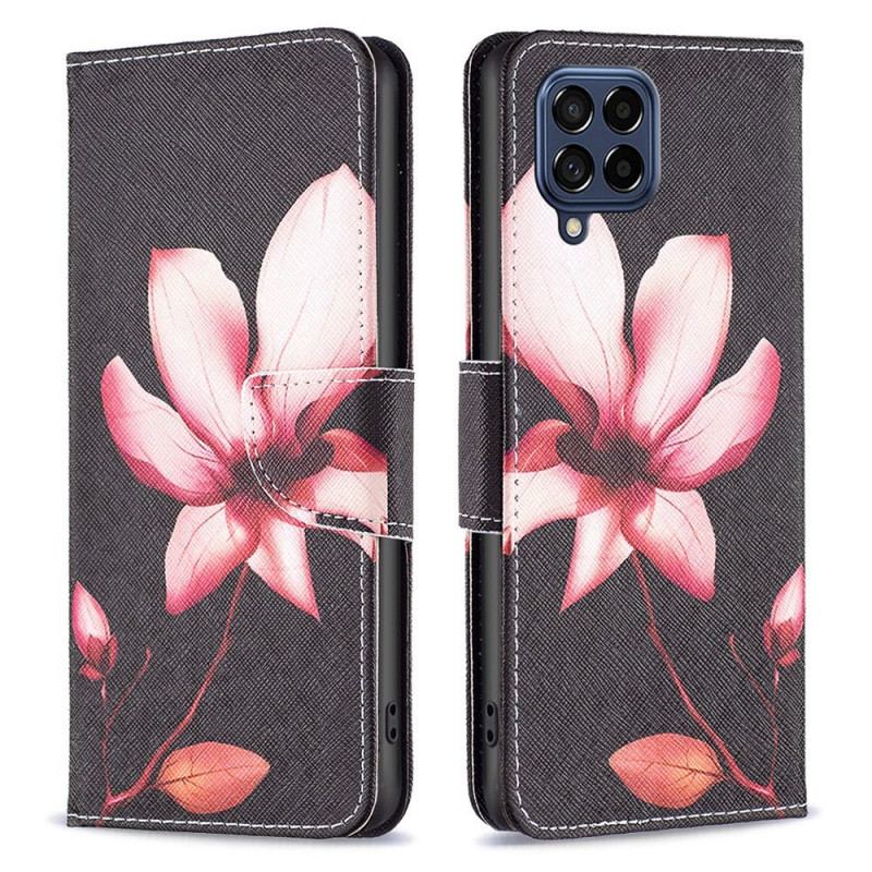 Capa Folio Para Samsung Galaxy M53 5G Flor Em Fundo Preto