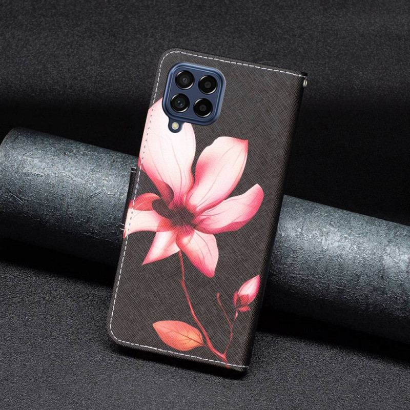 Capa Folio Para Samsung Galaxy M53 5G Flor Em Fundo Preto