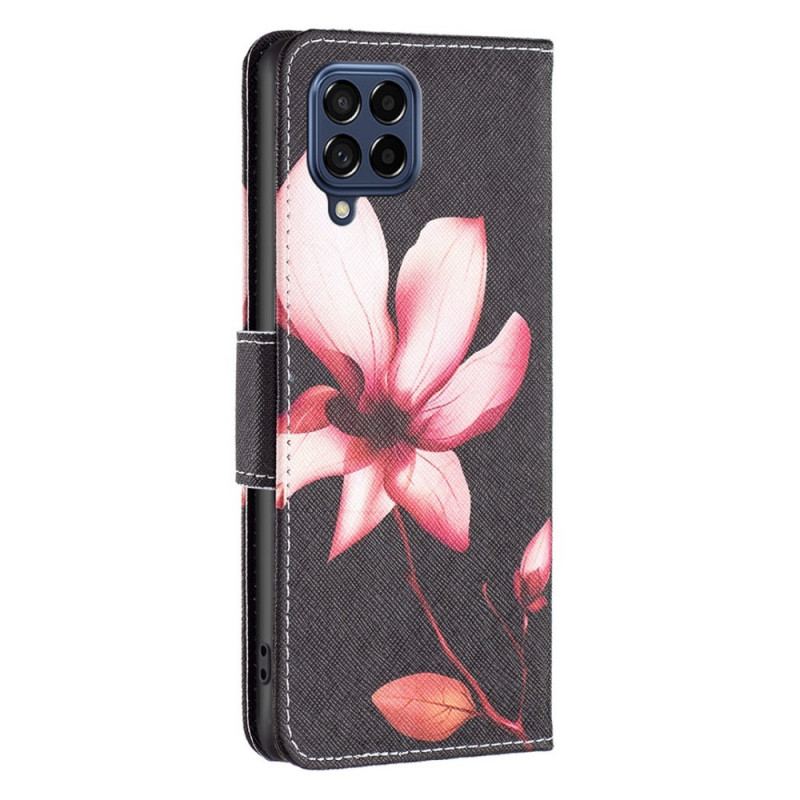 Capa Folio Para Samsung Galaxy M53 5G Flor Em Fundo Preto
