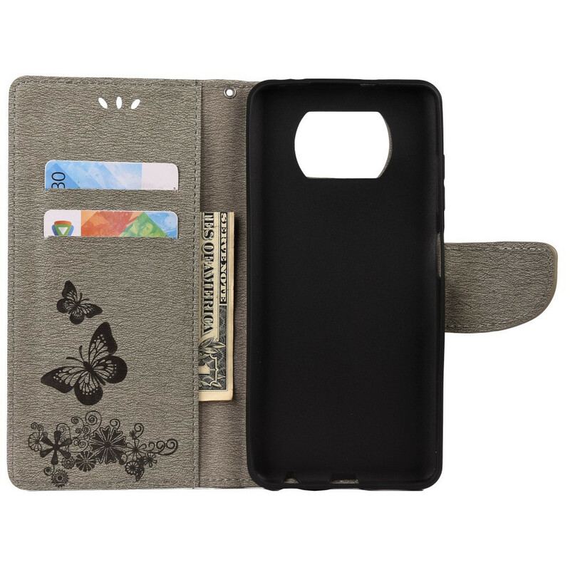 Capa De Couro Para Poco X3 / X3 Pro / X3 NFC Apenas Borboletas Com Cordão