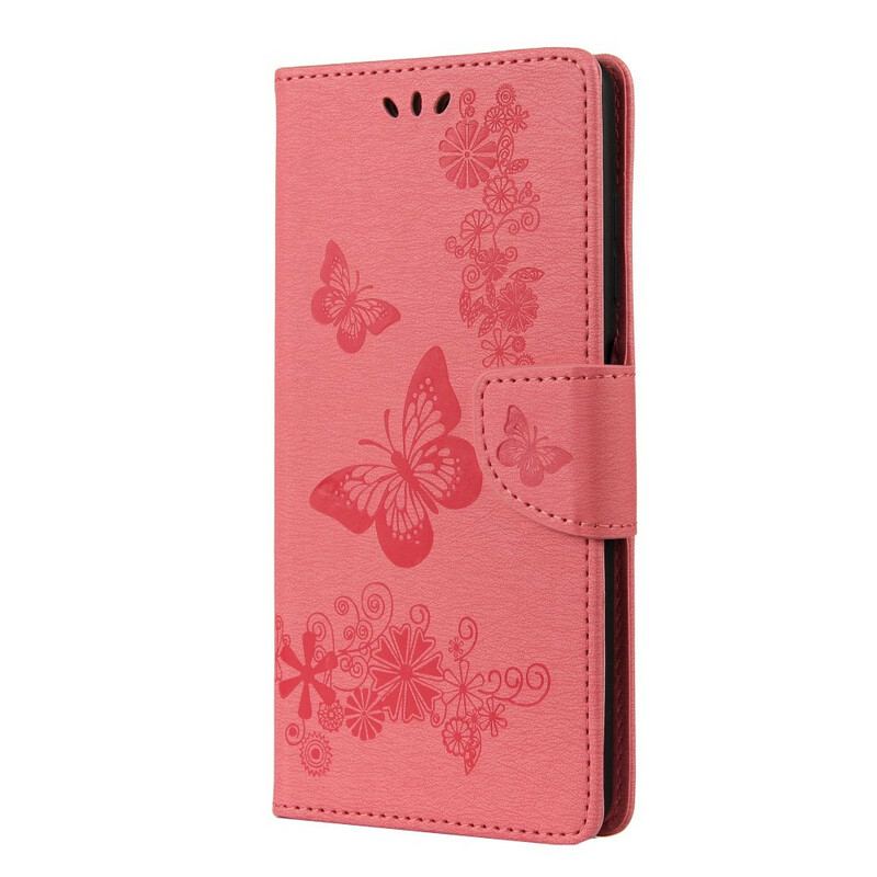 Capa De Couro Para Poco X3 / X3 Pro / X3 NFC Apenas Borboletas Com Cordão