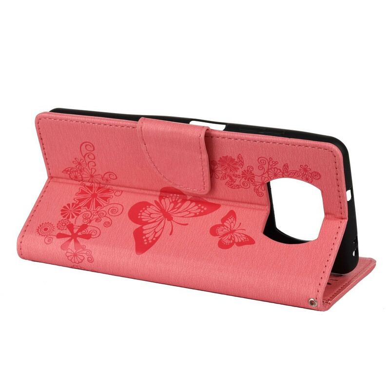 Capa De Couro Para Poco X3 / X3 Pro / X3 NFC Apenas Borboletas Com Cordão