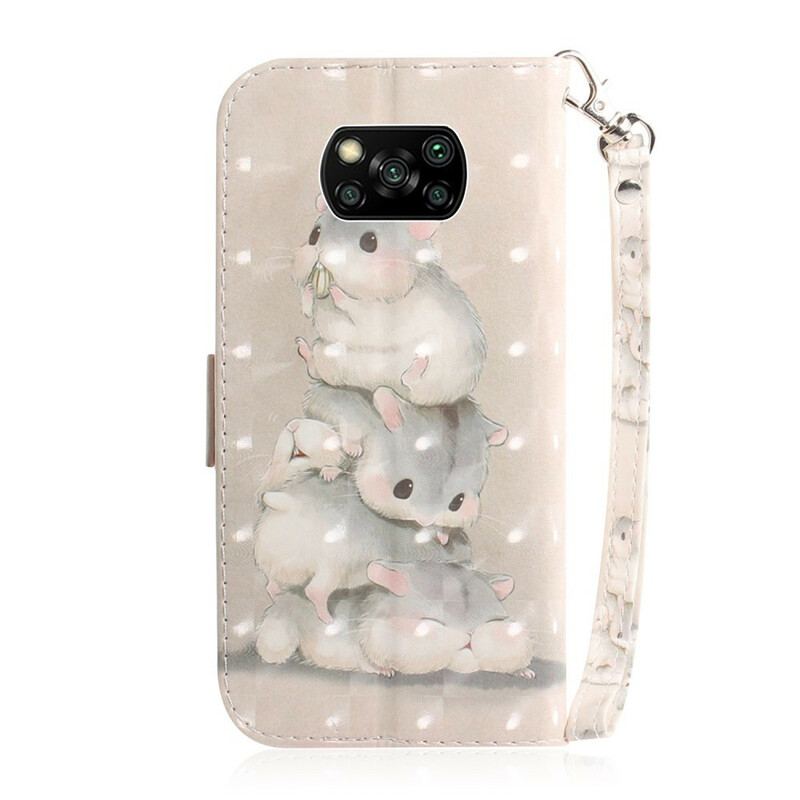 Capa De Couro Para Poco X3 / X3 Pro / X3 NFC De Cordão Hamsters Tanga