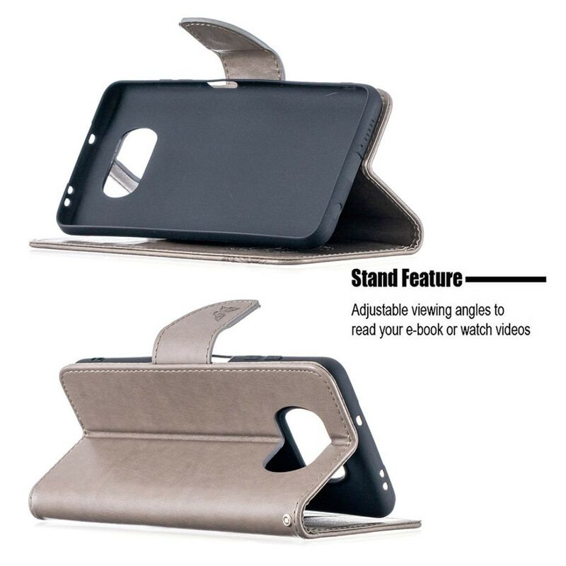 Capa De Couro Para Poco X3 / X3 Pro / X3 NFC De Cordão Strappy Estampado Borboletas