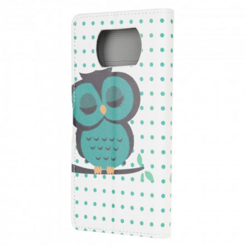 Capa De Couro Para Poco X3 / X3 Pro / X3 NFC Coruja Adormecida