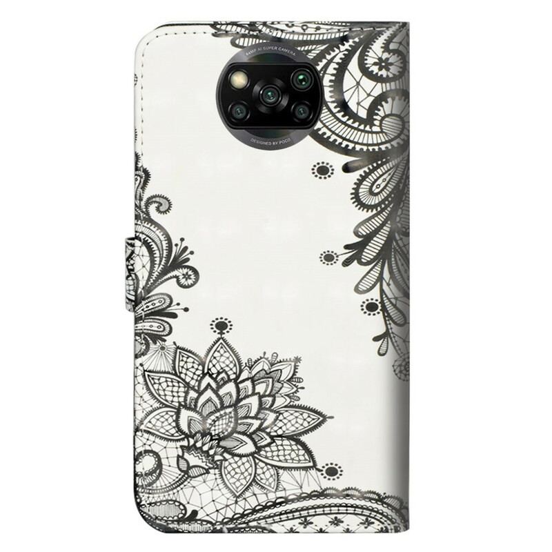 Capa De Couro Para Poco X3 / X3 Pro / X3 NFC Flores De Renda