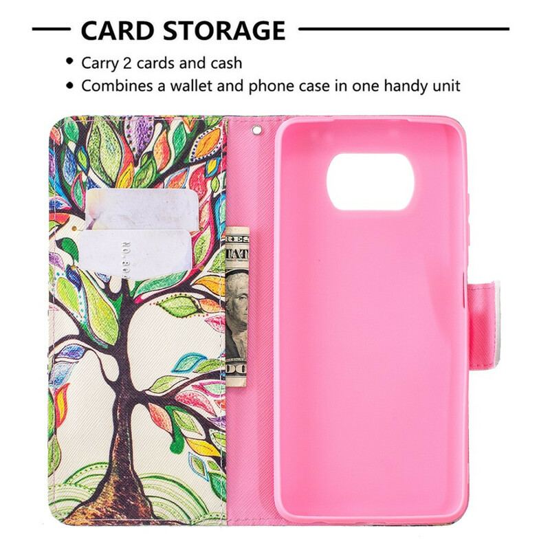 Capa Em Pele Para Poco X3 / X3 Pro / X3 NFC Árvore Colorida