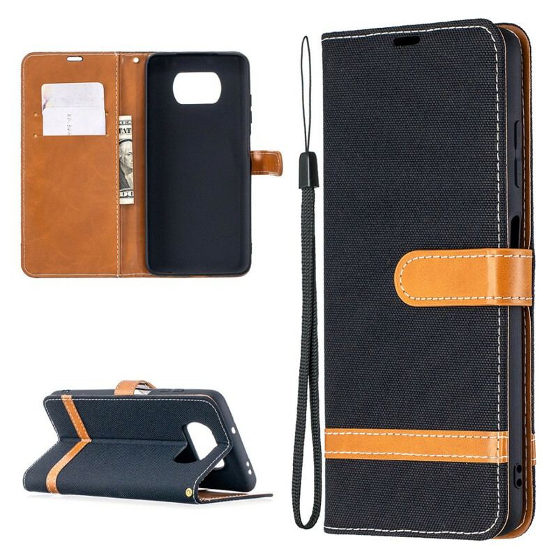 Capa Em Pele Para Poco X3 / X3 Pro / X3 NFC De Cordão Correia Efeito Tecido E Couro