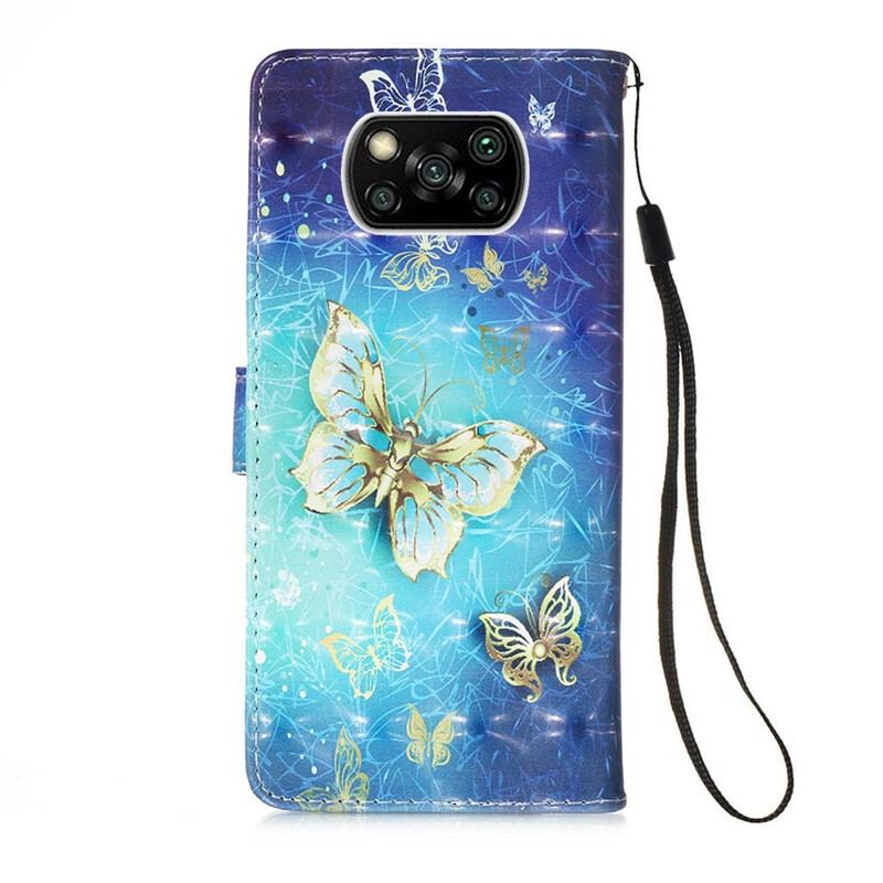 Capa Flip Para Poco X3 / X3 Pro / X3 NFC Borboletas Douradas