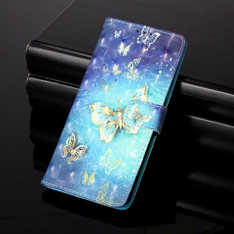 Capa Flip Para Poco X3 / X3 Pro / X3 NFC Borboletas Douradas