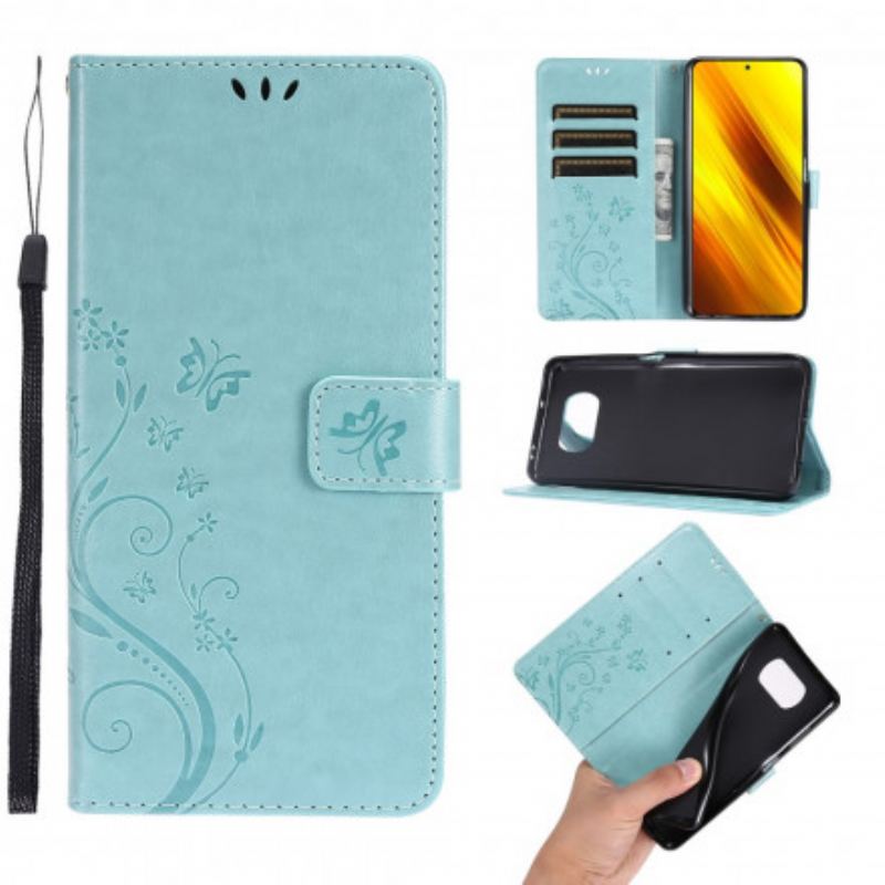 Capa Folio Para Poco X3 / X3 Pro / X3 NFC Borboletas Ao Vento