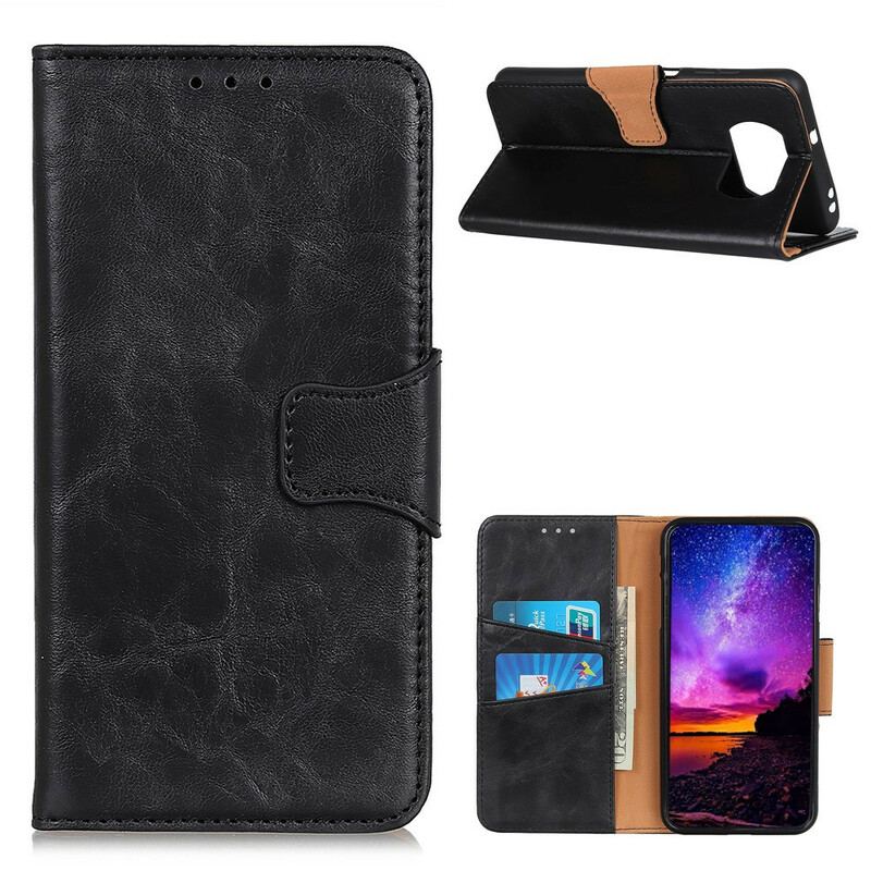 Capa Folio Para Poco X3 / X3 Pro / X3 NFC Fecho Reversível De Couro Rachado